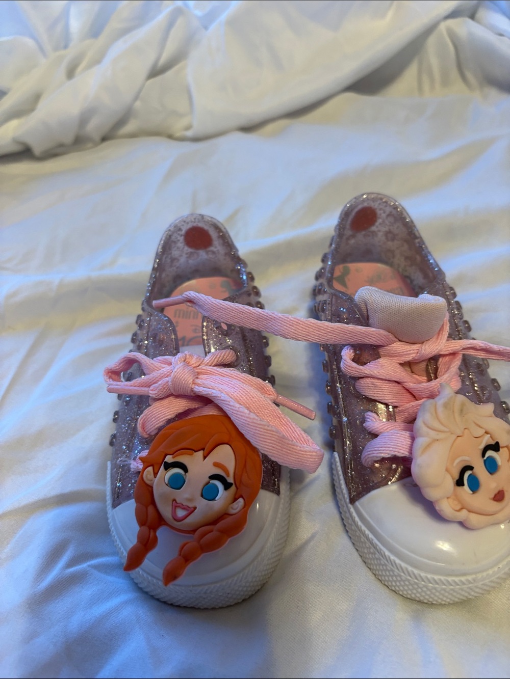 Kids Glitter Pink Lace-Up Sneakers with Character Accents